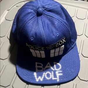 Blue Police Box Cap with Bad Wolf Design